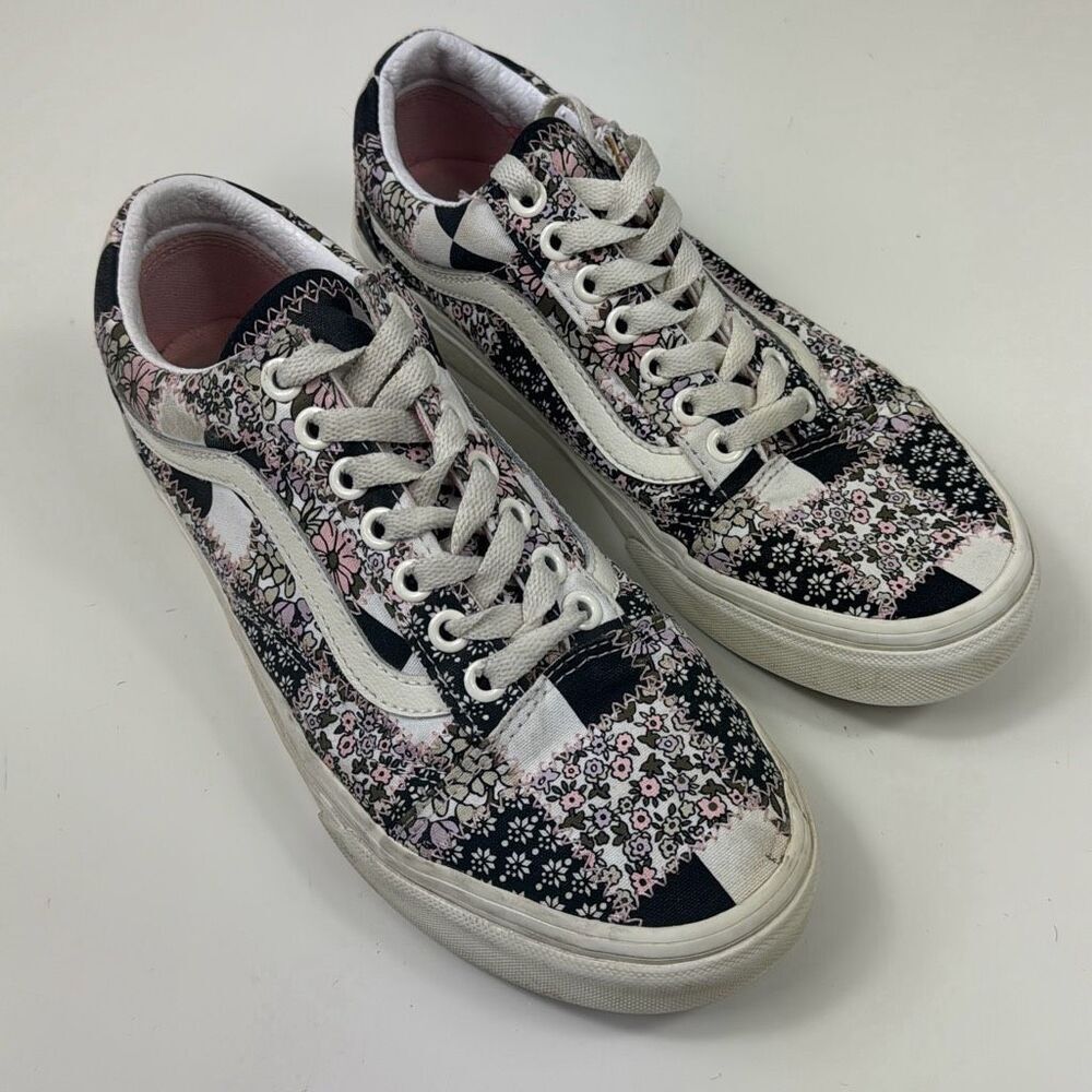 Vans Old Skool Sneakers Shoes Womens 8 Mens 6.5 Patchwork Floral Low Top Black